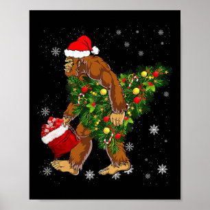 Affiche Bigfoot portant Noël Arbre Sasquatch Croyant