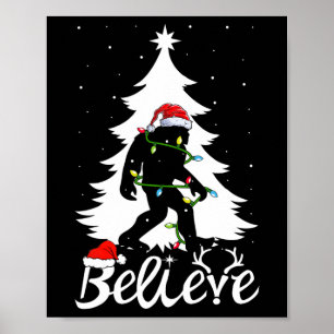 Affiche Bigfoot portant Noël Arbre Sasquatch Croyant