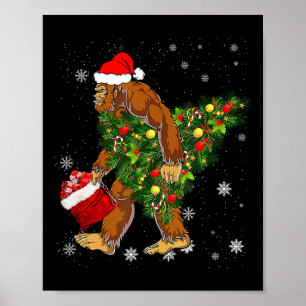 Affiche Bigfoot portant Noël Arbre Sasquatch Croyant