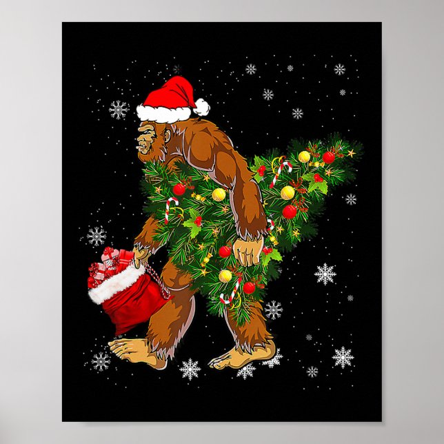 Affiche Bigfoot portant Noël Arbre Sasquatch Croyant (Devant)