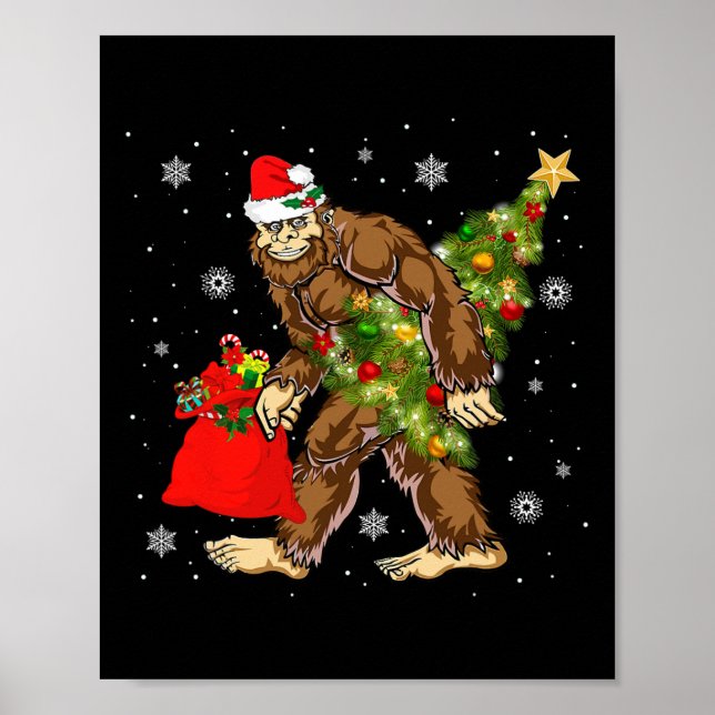 Affiche Bigfoot portant Noël Arbre Sasquatch Croyant (Devant)