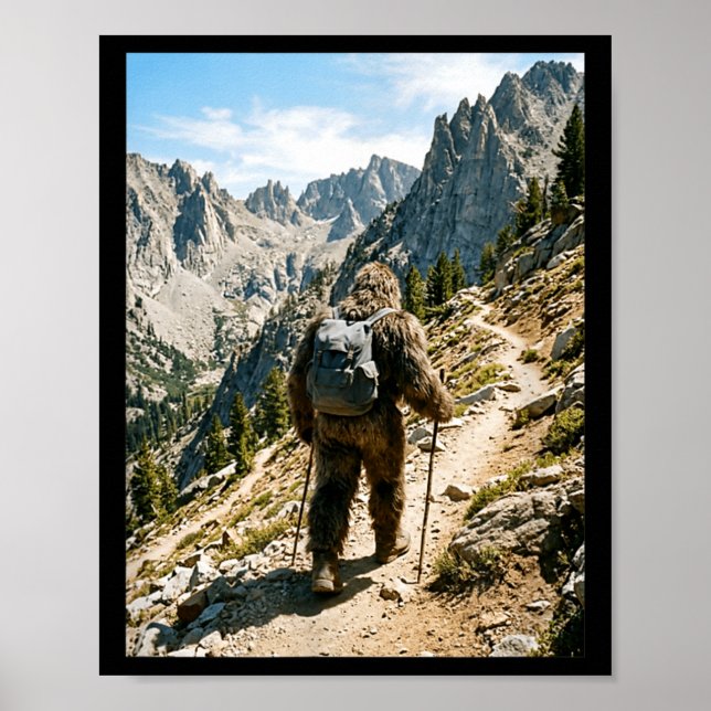 Affiche Bigfoot randonnée drôle sasquatch randonné (Devant)