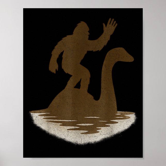 Affiche Bigfoot Riding Loch Ness Monster Funny Sasquatch  (Devant)