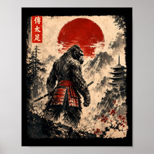 Affiche Bigfoot samouraï graphique drôle japonais vintage