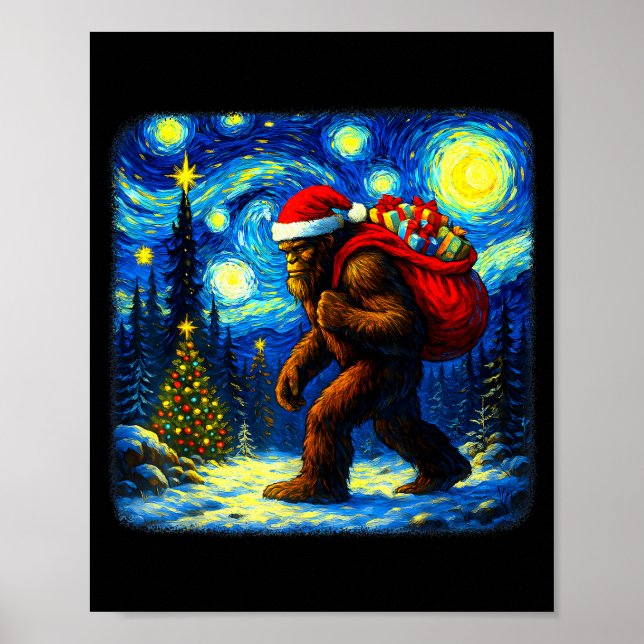 Affiche Bigfoot Santa Christmas Starry Night Sasquatch Van (Devant)