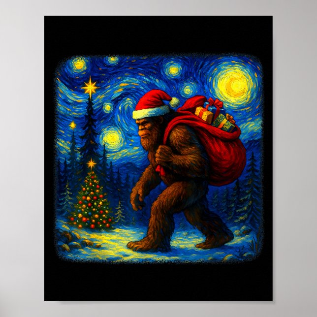 Affiche Bigfoot Santa Christmas Starry Night Sasquatch Van (Devant)
