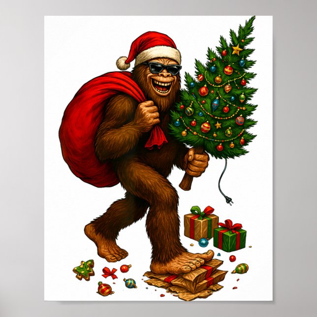 Affiche Bigfoot Santa Christmas Tree Lights Xmas Boys Men  (Devant)