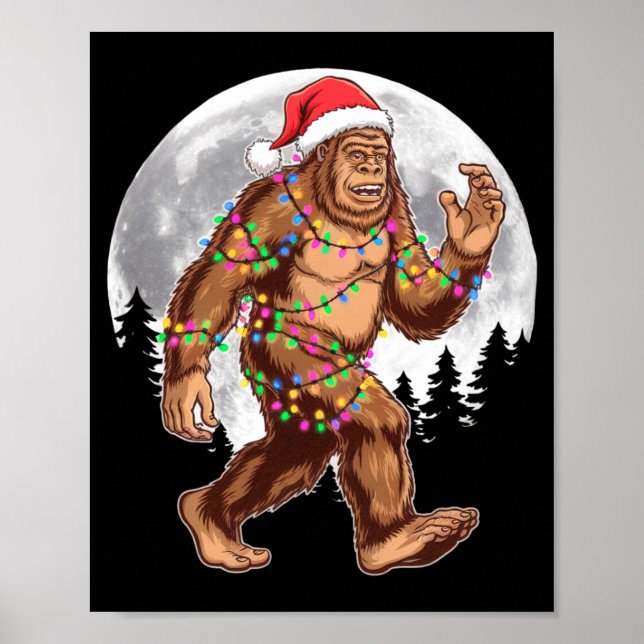 Affiche Bigfoot Santa Christmas Tree Lights Xmas Sasquatch (Devant)