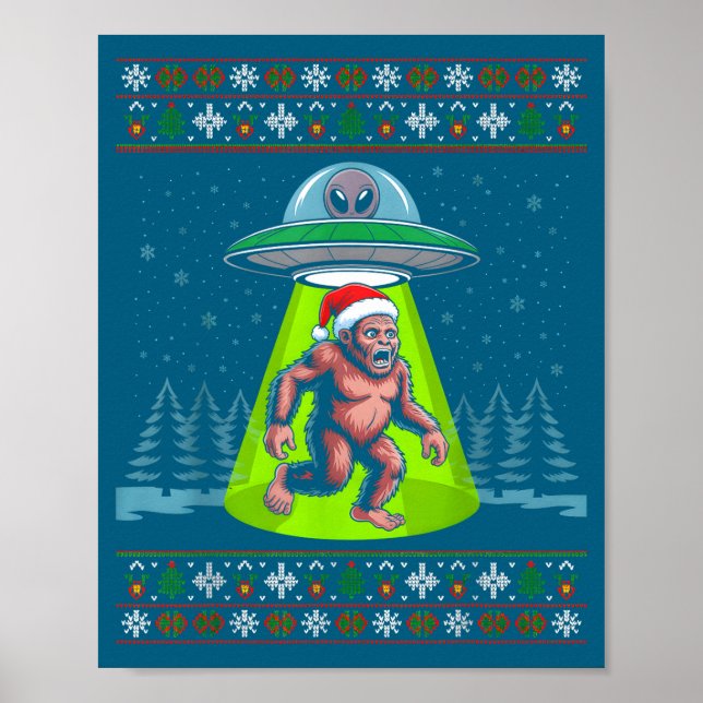 Affiche Bigfoot Santa Ufo Sasquatch Funny Ugly Christmas S (Devant)