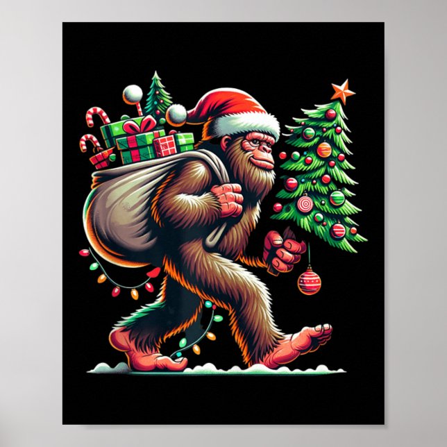 Affiche Bigfoot sapin de Noël éclaire Noël garçons Sasqua  (Devant)