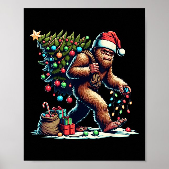 Affiche Bigfoot sapin de Noël éclaire Noël garçons Sasqua  (Devant)
