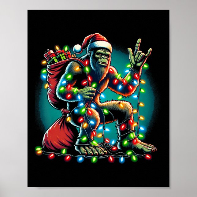 Affiche Bigfoot sapin de Noël éclaire Noël garçons Sasqua  (Devant)