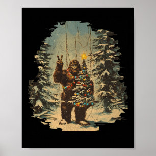 Affiche Bigfoot sapin de Noël éclaire Tarot Xmas Sasquatat