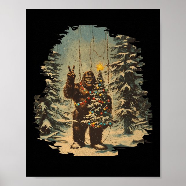 Affiche Bigfoot sapin de Noël éclaire Tarot Xmas Sasquatat (Devant)
