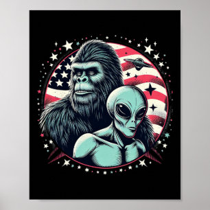 Affiche Bigfoot Sasquatch Alien Amp Bigfoot Usa Drapeau Fa