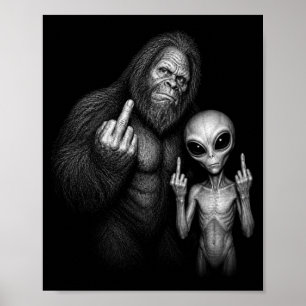 Affiche Bigfoot Sasquatch Alien de l'espace Doigt du Milie