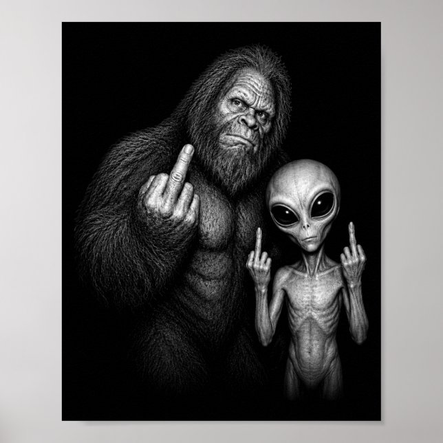 Affiche Bigfoot Sasquatch Alien de l'espace Doigt du Milie (Devant)