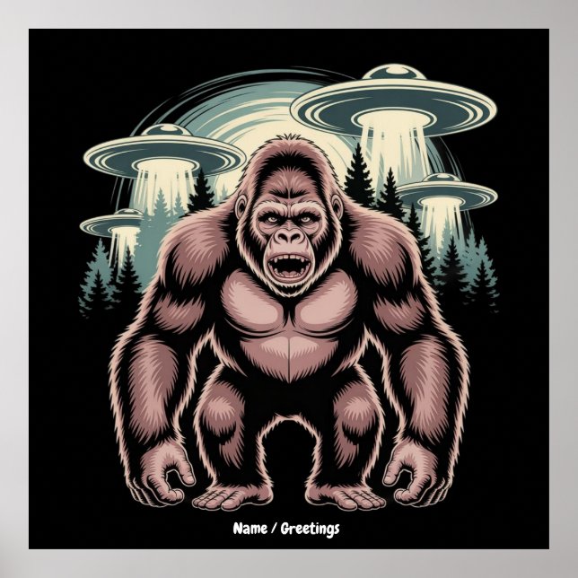 Affiche Bigfoot Sasquatch Alien UFO Drôle Graphisme (Devant)