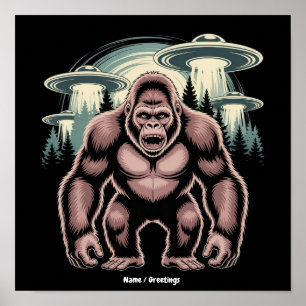 Affiche Bigfoot Sasquatch Alien UFO Drôle Graphisme