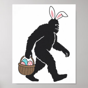 Affiche Bigfoot Sasquatch Bunny Oreilles transportant OEuf