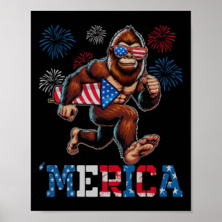 Affiche Bigfoot Sasquatch Merica Feux d'Artifice 4 Juillet