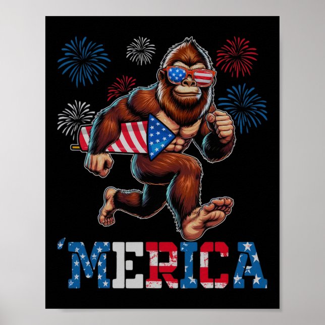 Affiche Bigfoot Sasquatch Merica Feux d'Artifice 4 Juillet (Devant)