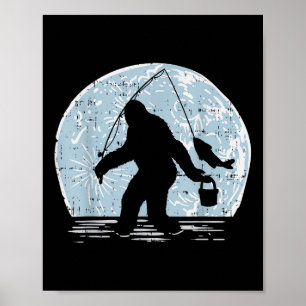 Affiche Bigfoot Sasquatch Pêche Lune Drôle Poisson Pêcheur