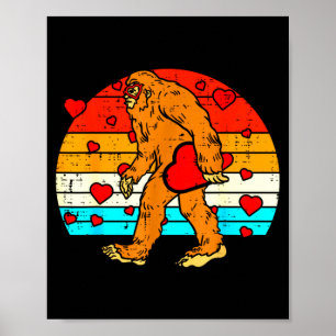 Affiche Bigfoot Sasquatch Rétro Cœur Drôle Saint Valentin
