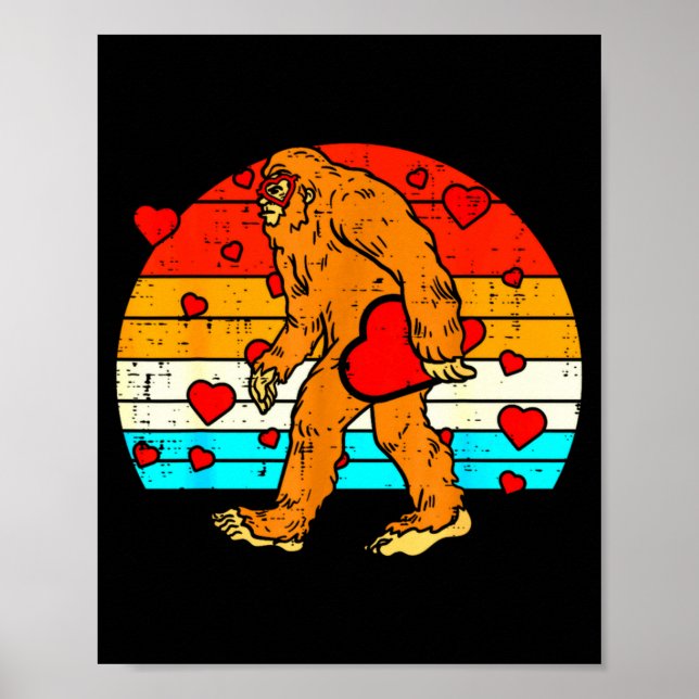 Affiche Bigfoot Sasquatch Rétro Cœur Drôle Saint Valentin (Devant)
