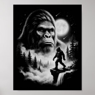 Affiche Bigfoot Sasquatch Vintage Hurle à la Lune Forêt