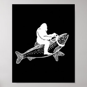 Affiche Bigfoot Sasquatch Voler Pêche Truite Pêcheur Vint