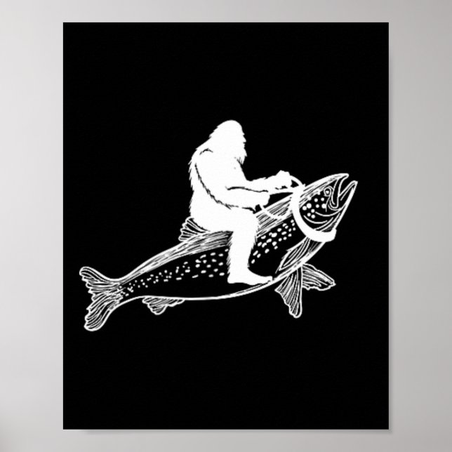 Affiche Bigfoot Sasquatch Voler Pêche Truite Pêcheur Vint (Devant)