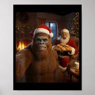 Affiche Bigfoot selfie avec le Père Noël drôle de Noël moi