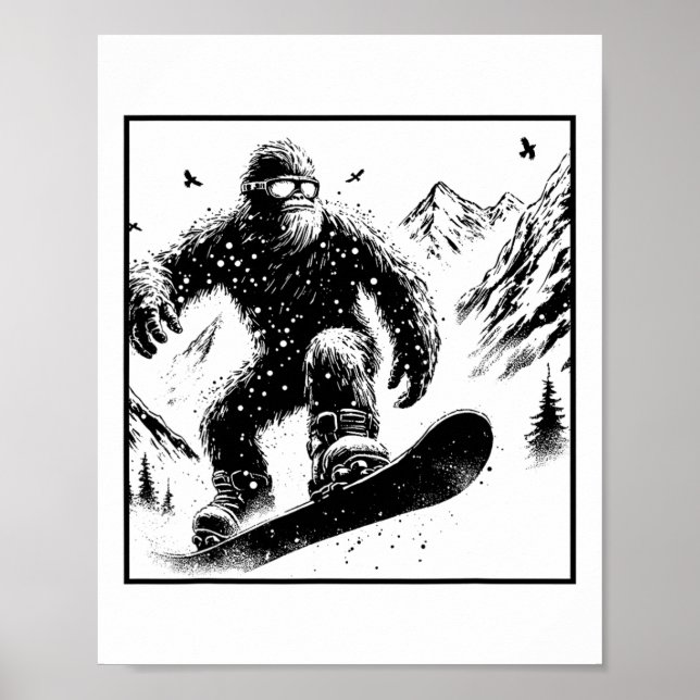 Affiche Bigfoot Snowboardeur - Funny Sasquatch Snowboard (Devant)