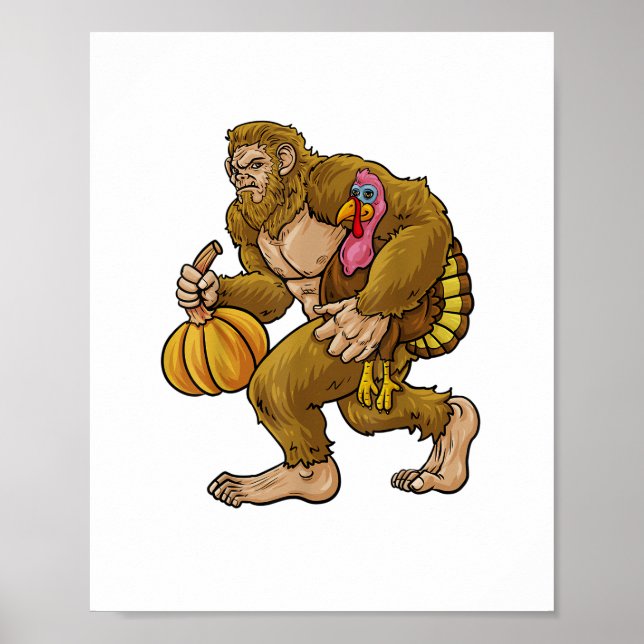 Affiche Bigfoot Thanksgiving vole Turquie & Citrouille Cac (Devant)