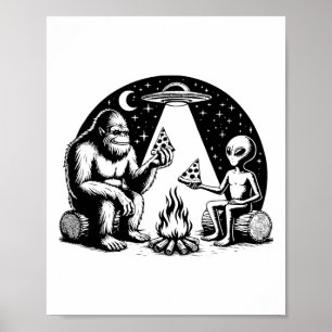 Affiche Bigfoot Ufo Alien Pizza Feu de camp Randonnée Camp