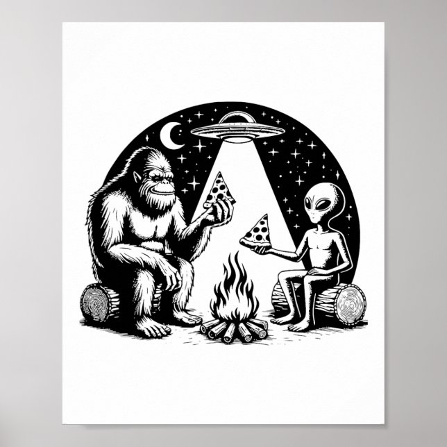 Affiche Bigfoot Ufo Alien Pizza Feu de camp Randonnée Camp (Devant)