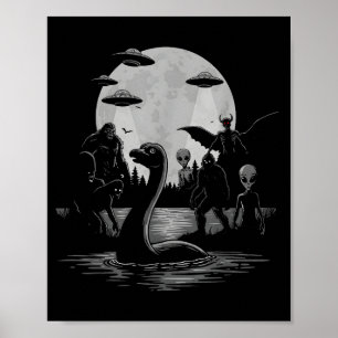Affiche Bigfoot Ufo Monstre du Loch Ness Mothman et Extrat