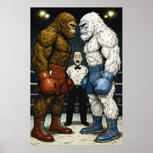 Affiche Bigfoot Vs Yeti, match de boxe, B.I.