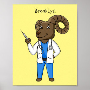 Affiche Bighorn sheep doctor cartoon illustration