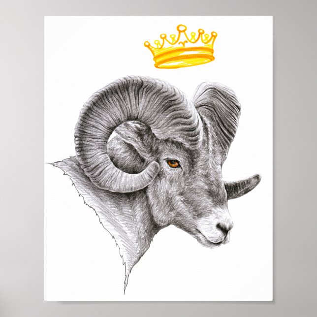 Affiche Bighorram avec Crown Aries Zodiac Animal art (Devant)