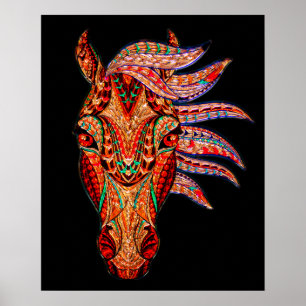 Affiche Bijou de cheval mosaïque coloré cowgirl équestre