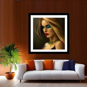 Affiche Bijoux en or bronze Blonde femmes bleu foncé fanta