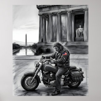 Affiche Biker at Lincoln Memorial Washington Monument 