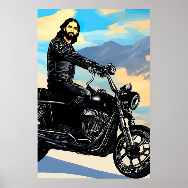 Affiche Biker Jesus Christ sur l'art Abstrait moto (Devant)