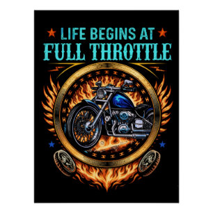 Affiche Biker, La Vie Commence À Pleine Throttle