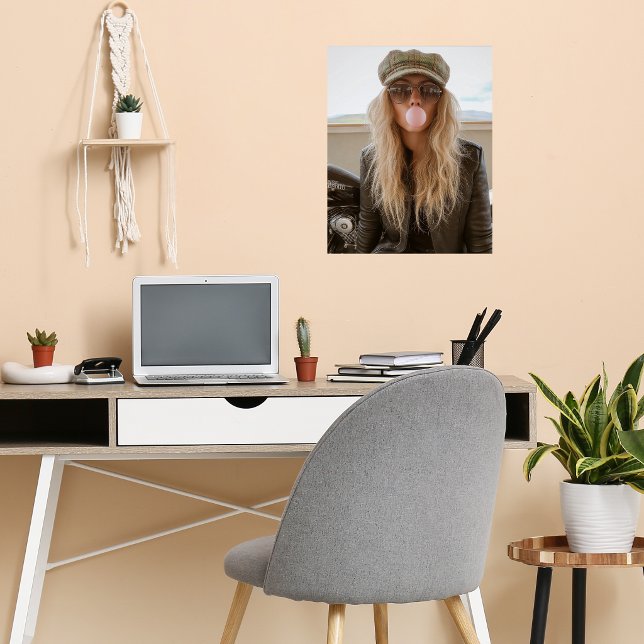 Affiche Biker Woman Pink Bubble Gum Bubble Stylish (Créateur téléchargé)