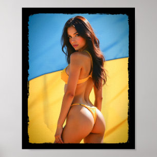 Affiche Bikini Bybe - Y Bybe Brunette Et Drapeau De L'Ukra