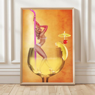 Affiche Bikini Woman Inside Cocktail Glass Wall Art, Retro