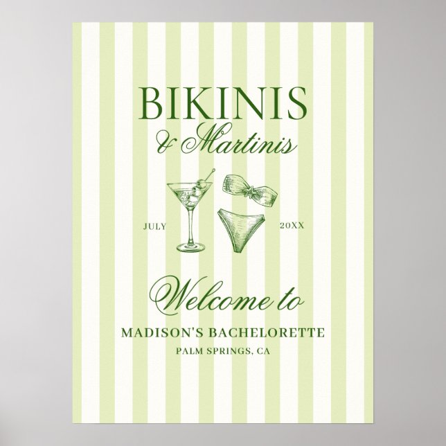 Affiche Bikinis et Martinis Bachelorette Bienvenue (Devant)